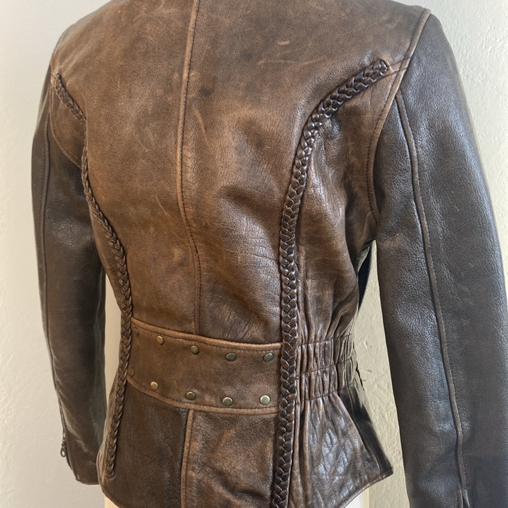 Vintage Chrome Gear Leather Motorcycle Jacket- Brown- Women Sz XS - Picture 7 of 13